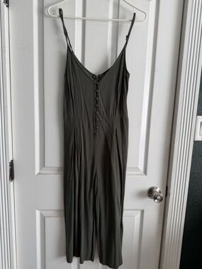 Kendall & Kylie Olive Strapless Button-Front Jumpsuit